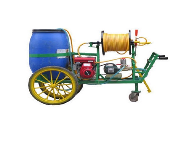 Spray pesticide with a trolley pump